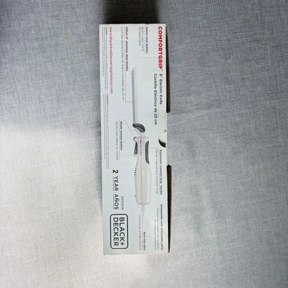 Black+Decker ComfortGrip 9 inch Electric Knife White Offset‎ Blades Tested Works
